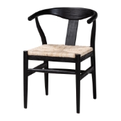 bali & pari Fika Wishbone Dining Chair with Handwoven Seagrass Seat - Mahogany Wood Frame Armchair for Modern Coastal Dining Rooms, Black